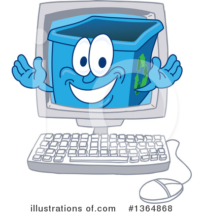 Royalty-Free (RF) Blue Recycle Bin Character Clipart Illustration by Mascot Junction - Stock Sample #1364868