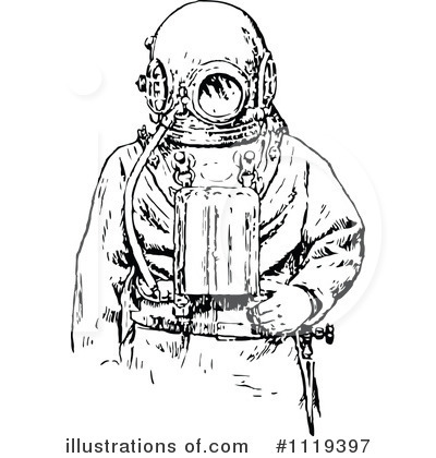 Royalty-Free (RF) Diver Clipart Illustration by Prawny Vintage - Stock Sample #1119397