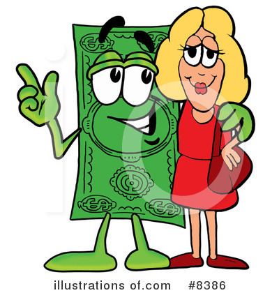 Dollar Bill Character Clipart #8386 by Mascot Junction