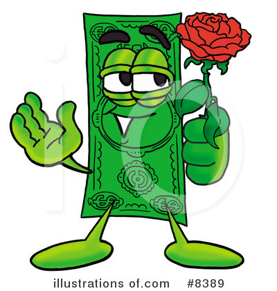 Dollar Bill Character Clipart #8389 by Mascot Junction