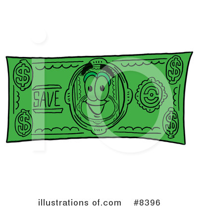Dollar Bill Character Clipart #8396 by Mascot Junction