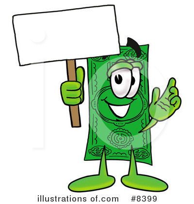 Dollar Bill Character Clipart #8399 by Mascot Junction