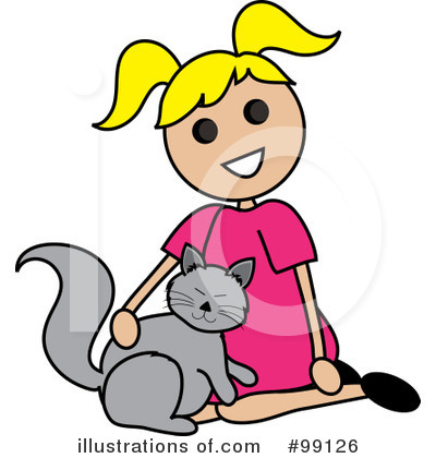 Royalty-Free (RF) Girl Petting Cat Clipart Illustration by Pams Clipart - Stock Sample #99126