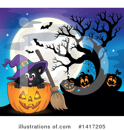 Royalty-Free (RF) Witch Cat Clipart Illustration by visekart - Stock Sample #1417205