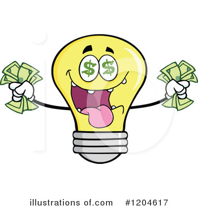 Royalty-Free (RF) Yellow Light Bulb Clipart Illustration by Hit Toon - Stock Sample #1204617
