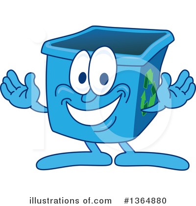 Royalty-Free (RF) Blue Recycle Bin Character Clipart Illustration by Mascot Junction - Stock Sample #1364880