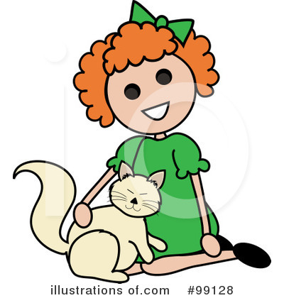 Royalty-Free (RF) Girl Petting Cat Clipart Illustration by Pams Clipart - Stock Sample #99128