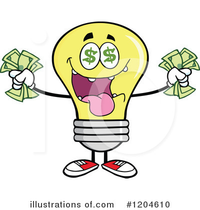 Royalty-Free (RF) Yellow Light Bulb Clipart Illustration by Hit Toon - Stock Sample #1204610